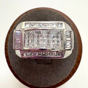 VTG Sterling Silver 925 Cubic Zirconia Illusion Set Statement Ring Size 10.75